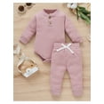thumbnail image 2 of KOMOO 2Piece Newborn Baby Ribbed Knitted Outfits Long Sleeve Romper Long Pants Fall Winter Outfits, 2 of 9