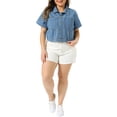 thumbnail image 2 of Agnes Orinda Women's Plus Size Cropped Denim Jackets Classic Lapel Short Sleeve Button Down Washed Casual Jean Jacket with Pocket 3X Light Blue, 2 of 6