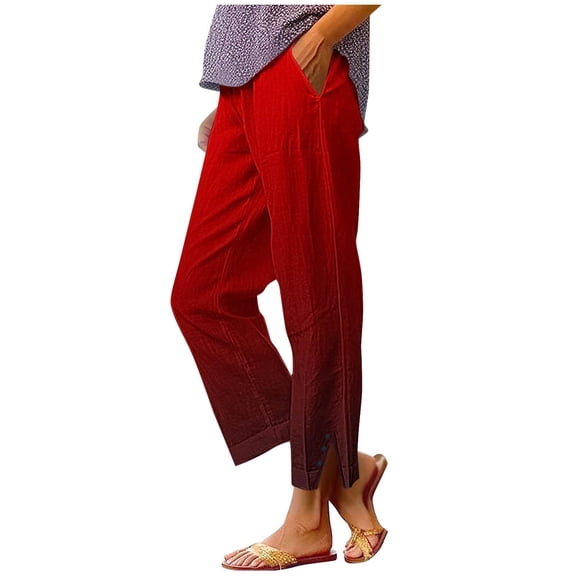 Summer Cotton Linen Pants for Women Casual Boho Gradient Print Pants 2026 Vacation Wide Leg Stripe Lounge Pant