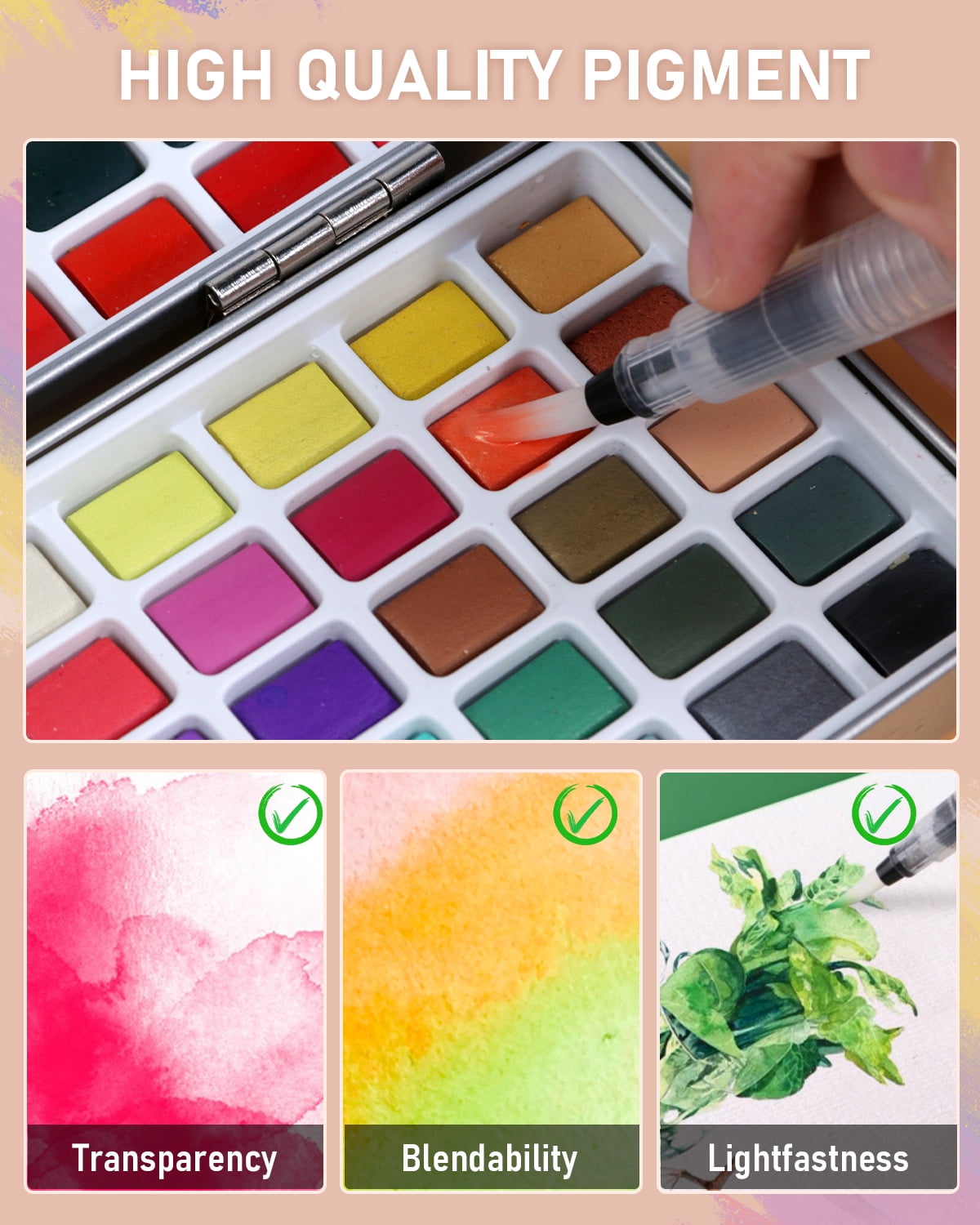 Nicpro 100 Colors Watercolor Paint Set Include Metallic Macaron & Fluorescent, 8 Squirrel Painting Brushes, 25 Water Color Paper, Palette, Art Supplies Kit