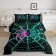 thumbnail image 2 of YST Ensemble de Douillette Araignée Halloween Ensemble de Literie Reptile Format Très Grand pour Enfants, Courtepointe Réversible Toile d'Araignée pour Garçons Jeunes avec 2 Taies d'Oreiller, Housse de Couette Noire Sarcelle Bleue lnsert, 2 of 6