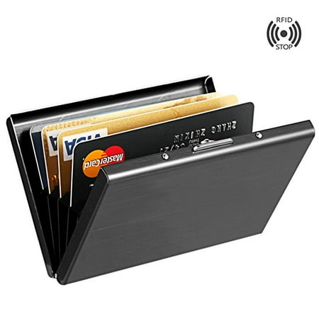 Black Anti-scan Stainless Steel Case Slim RFID Blocking Wallet ID Credit Card Holder