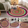 thumbnail image 6 of Circle Pattern Round Living Room Rugs 6 ft, Vintage Green Pink Red Stripes Texture Washable Area Rug with Non-Slip Sturdy Edge Binding Round Carpet for Kitchen Office Bedroom, 6 of 9