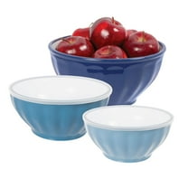 Set of 3 Ribbed Bowl Set with Lids - 1.6, 2.6, 3.7 Qt