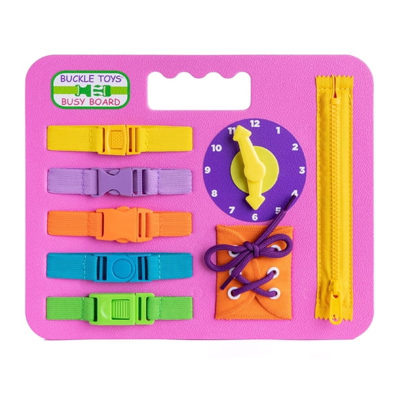 Juguete de aprendizaje Montessori Busy Board Buckle Toys, de espuma rosa