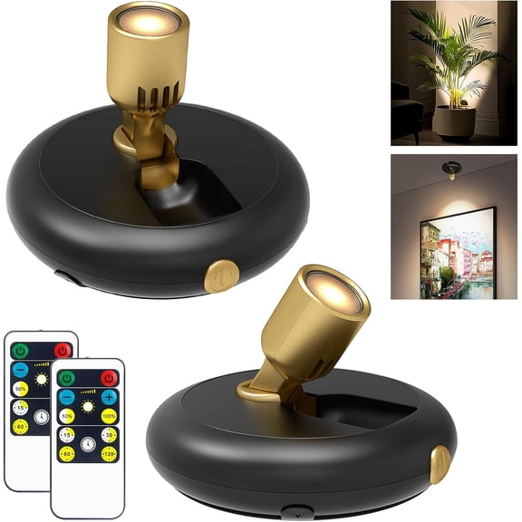 Indoor Plant Spotlight Battery Operated,Picture Light with Remote,Wall Painting Uplight,Wireless Dimmable Timer ,Spot Light for Plants Trees Pictures Display Painting Art Frame Gallery Portrait