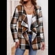 thumbnail image 4 of Cárdigan de Cuello Chal A Cuadros para Mujer, Chaqueta de Franela Larga con Abertura Frontal, Abrigo Corto A Cuadros, Ropa de Otoño Caqui XL, 4 of 9