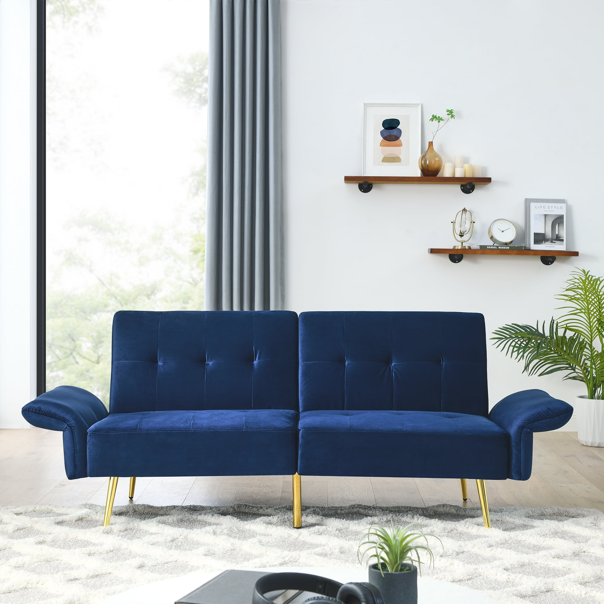 Canddidliike Velvet Futon Sofa Bed, Convertible Sleeper Loveseat Couch with Folded Armrests and Storage Bags for Living Room and Small Space, Green 280g velvet Canddidliike Velvet Futon Sofa Bed, Convertible Sleeper Loveseat Couch with Folded Armrests and Storage Bags for Living Room and Small Space, Green 280g velvet
