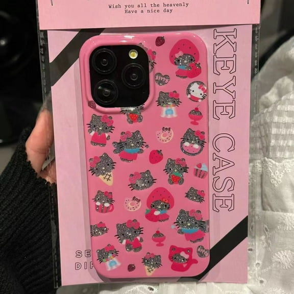 Cute Cartoon Sanrio Hello Kitty Bling Glitter Phone Case For iPhone 15 14 13 11 12 Pro Max XS XR 7 8 Plus SE Shockproof Cover