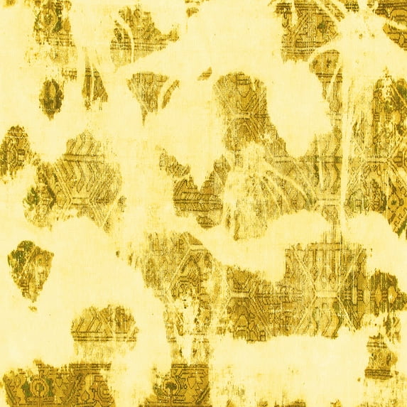 Ahgly Company Machine Washable Indoor Square Oriental Yellow Modern Area Rugs, 5' Square