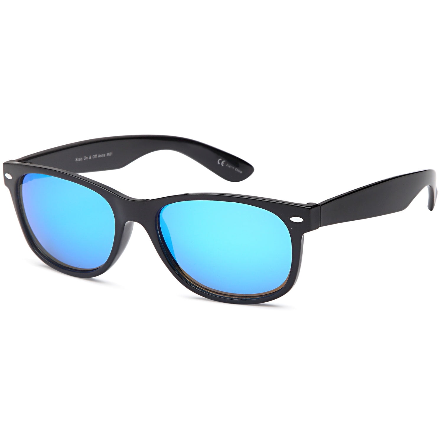 GAMMA RAY UV400 Classic Style Sunglasses - Mirror Blue Lens on Black ...