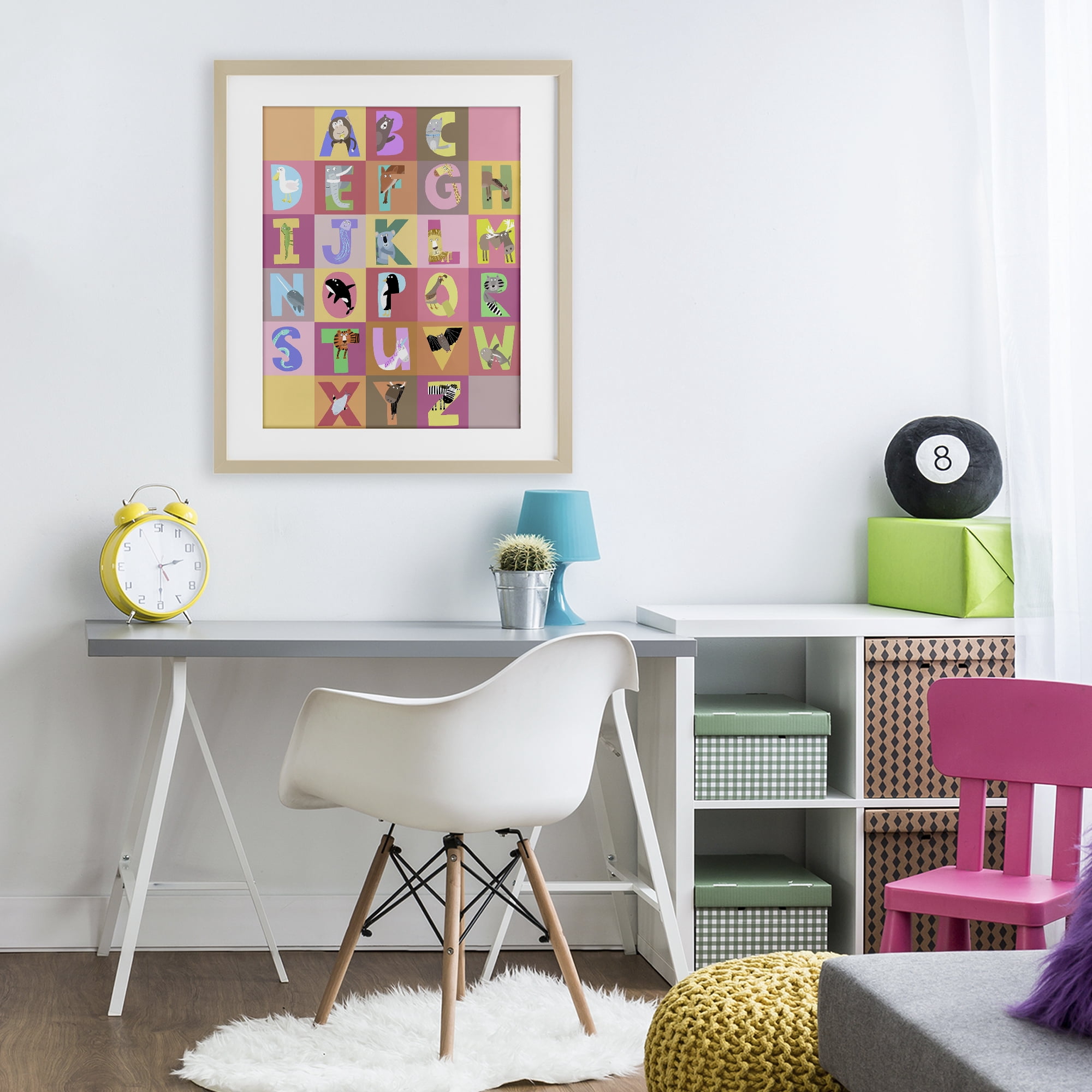 Stupell Industries Animal Alphabet in Pink Birch Framed Print Under Glass, design by Carla Daly