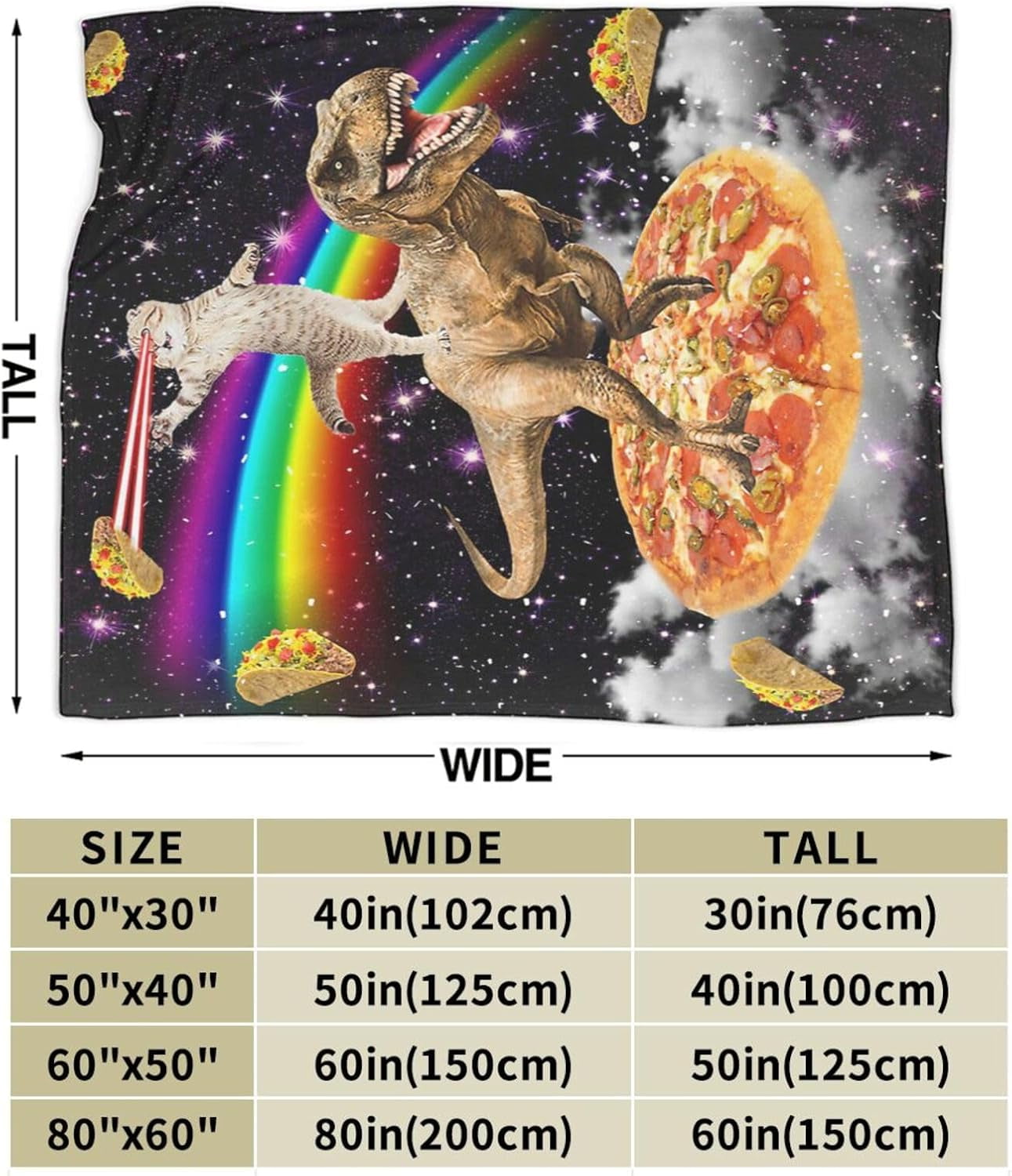 Funny Cat Dinosaur Blanket Soft Cozy Galaxy Space Rainbow Food Fleece Plush Throw Blanket All Season Ultra Warm Lightweight Fuzzy Taco Pizza Blanket Gifts for Girls Boys Women Men Bed 60"x80"