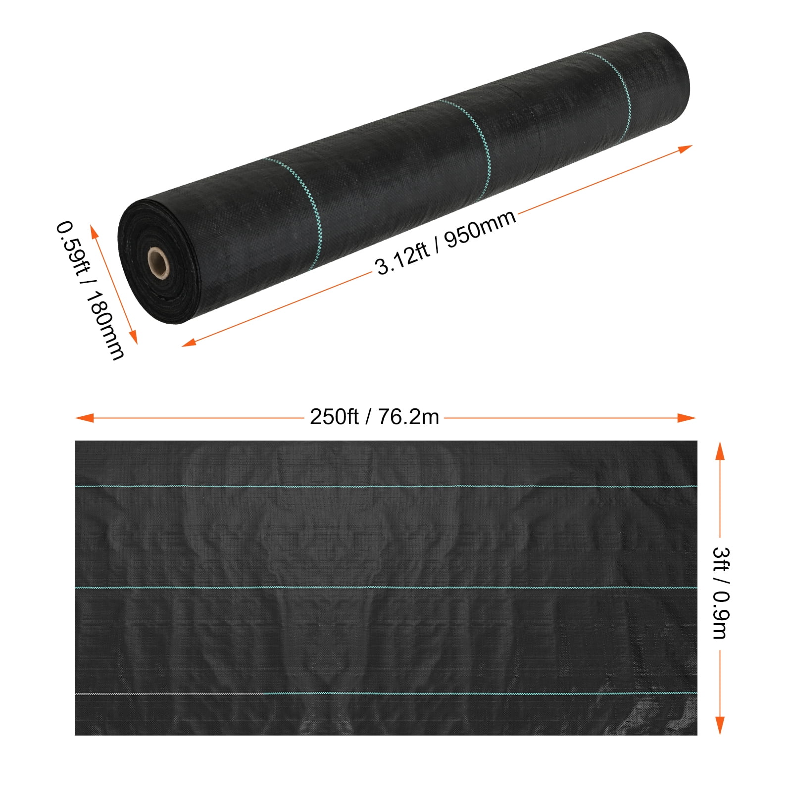 VEVOR 3FTx250FT Premium Heavy Duty Weed Barrier Landscape Fabric, 5OZ Woven Geotextile Fabric Under Gravel, High Permeability for Weed Blocker Weed Mat, Driveway Fabric, Weed Control Garden Cloth