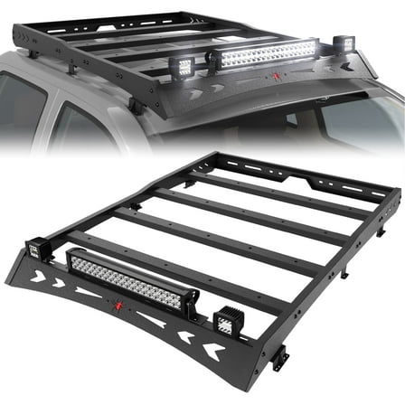 POFENZE Roof Rack for 2005-2023 Toyota Tacoma Crew Cab Top Roof Cargo Carrier for Tacoma with LED Lights