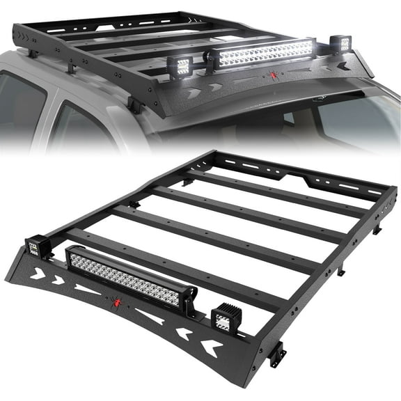 POFENZE Roof Rack for 2005-2023 Toyota Tacoma Crew Cab Top Roof Cargo Carrier for Tacoma with LED Lights