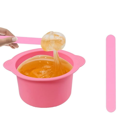 RUseeN 16oz Silicone Wax Warmer Liners with Spatula Sticks, 1 Pcs Non-Stick Reusable Wax Melt Bowls for Hair Removal , Pink