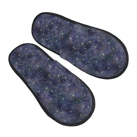 

KLL Watercolor Indigo Slippers for Women Men House Slip on Indoor Outdoor Bedroom Furry Fleece Lined Ladies Comfy Anti-Skid Rubber Hard Sole-Large