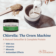 Live Conscious Beyond Greens Superfood Powder with Chlorella, for Men and Women, 500mg, 30 Servings
