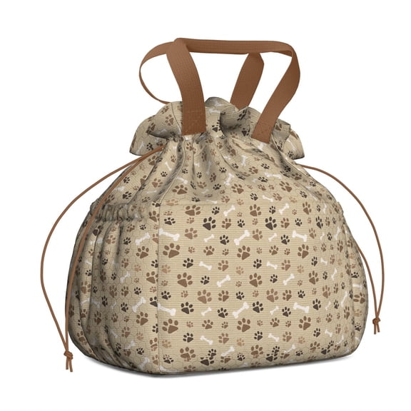 Brown Dog Paw Footprint Bone Drawstring Lunch Bag Women - Drawstring Lunch Bag Insulated for Work Office - Stain-Resistant Large Lunchbags for Women with Multi-Pockets