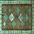 thumbnail image 1 of Ahgly Company Machine Washable Indoor Square Persian Turquoise Blue Traditional Area Rugs, 4' Square, 1 of 4