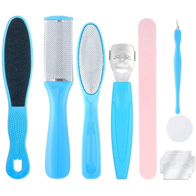 Lima para pies 8 en 1 para eliminar callos, raspador de callos de acero inoxidable, cepillo para callos para el cuidado de los pies, juego de herramientas para pedicura, peeling anticallos