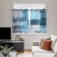 thumbnail image 5 of Teal Blue Kitchen Curtains Short 45 Inch Length, Modern Oil Painting Abstract Ombre Geometric Grommet Top Bedroom Living Room Curtains, Light Filtering Cafe Curtain Drapes 2 Panels Set 84''x45'', 5 of 9