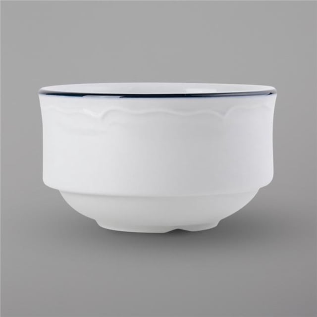 Tuxton SBB-080S 8 oz Porcelain White Scalloped Blue Band Stackable Bouillon Cup