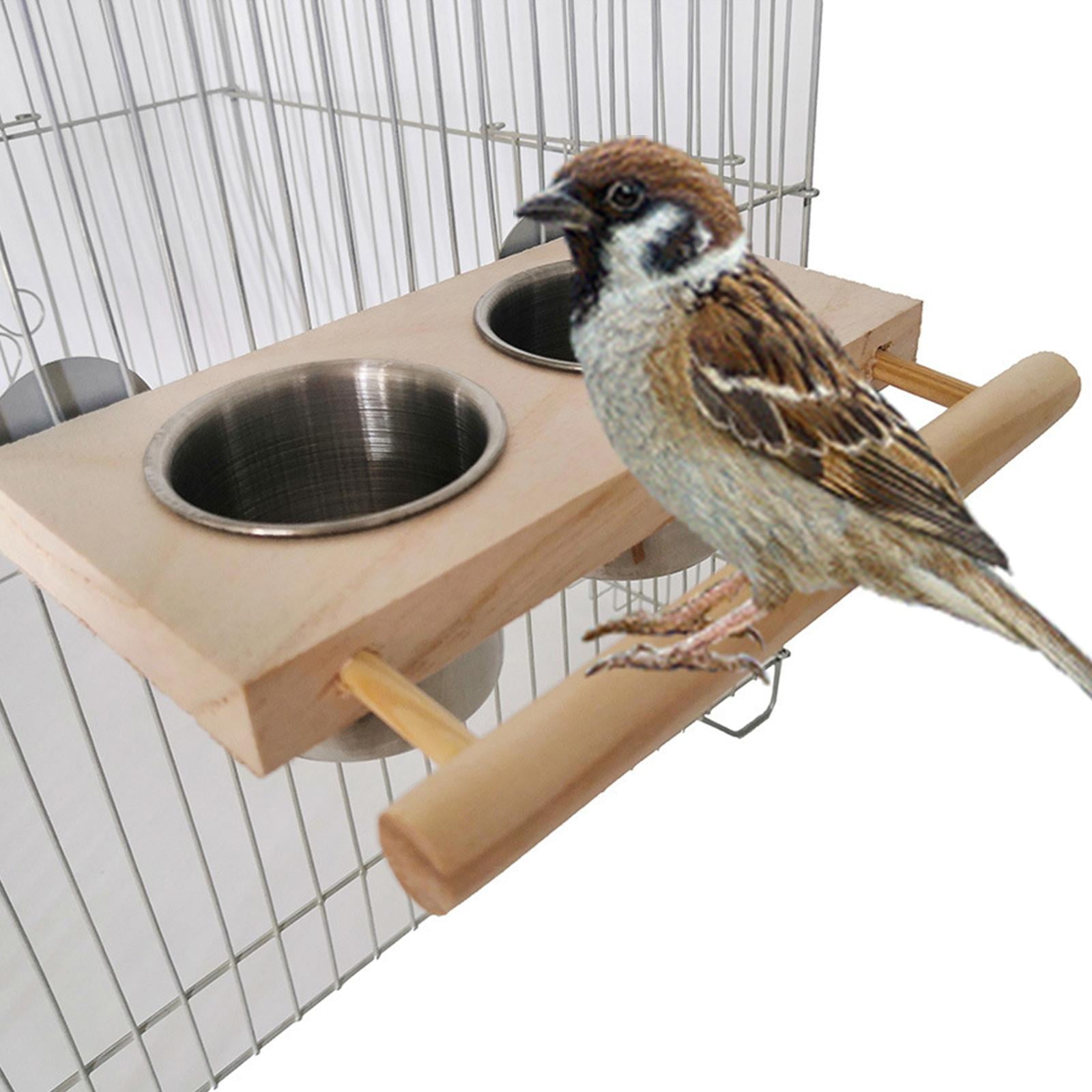 Bird Food Stainless Steel Cups Wooden Perch Stand Hanging Feeder Bowls Feeding and Watering Supplies for Parakeets Conures Cockatiels Budgie Parrot Walmart