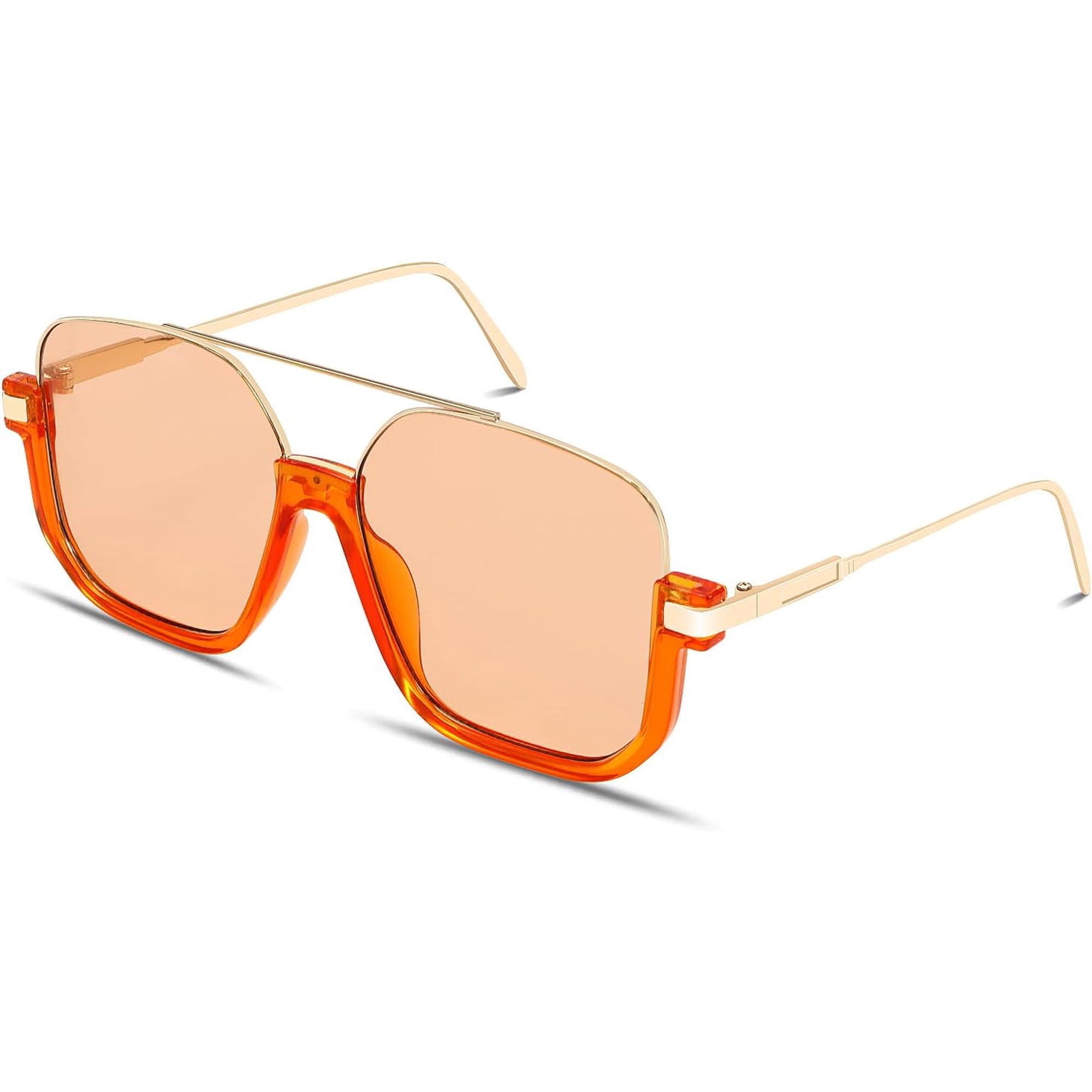Retro Oversized Aviator Sunglasses for Women Men Square Double Bridge Pilot Sun Glasses 70s Trendy Shades