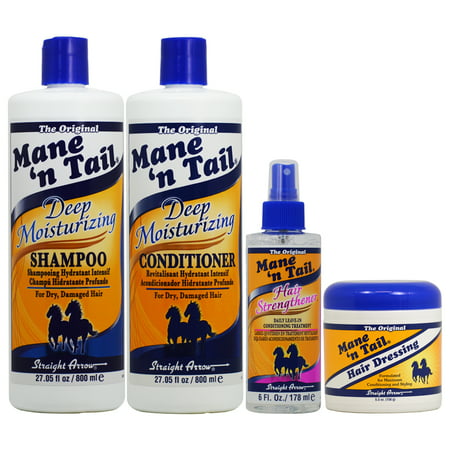 Mane 'n Tail Deep Moisturizing Shampoo + Conditioner 27.05oz + Hair Strengthener + Hair Dressing 4 pc (Best Mane And Tail Conditioner)