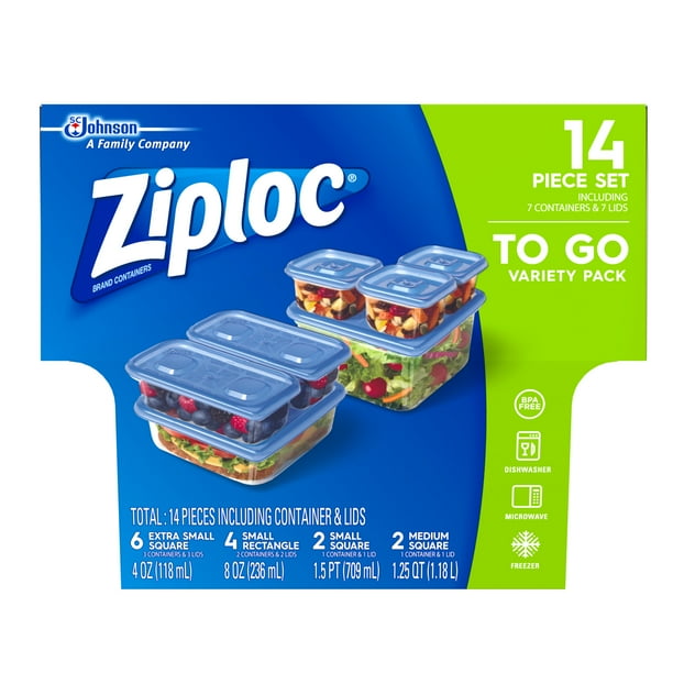 Ziploc Container with One Press Seal, to Go Variety Pack, 14 Ct