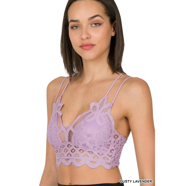 Zenana Women Plus Crochet Sexy Lace Bralette Smocking Back Bra