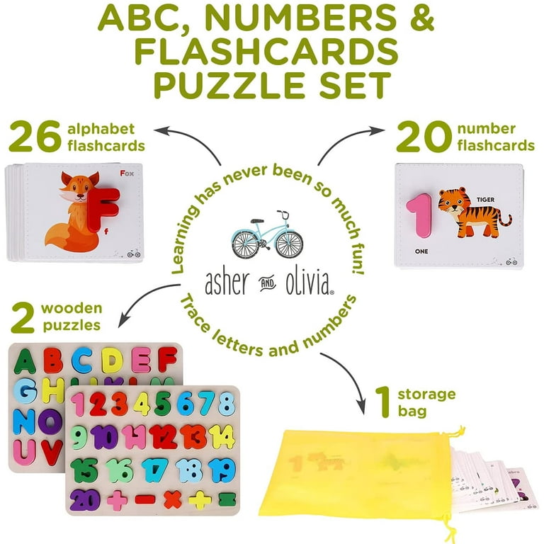 Asher & Olivia ABC & Number Wooden Puzzle Set: Kids Preschool Math Asher & Olivia ABC & Number Wooden Puzzle Set: Kids Preschool Math