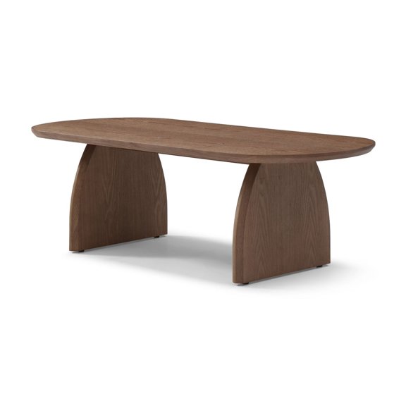 Modern Oval Coffee Table with Solid Wood Top, Curved Base Living Room Table for Nordic and Minimalist Home Decor