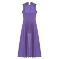 thumbnail image 4 of Aislor Womens Flowy Lyrical Dance Mock Neck Ballet Gymnastic Leotard High-Low Dress Purple XXL, 4 of 7
