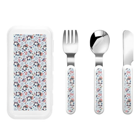 

Salouo I Love USA Pattern 3 Pieces Toddler Utensils Kids Silverware Set Stainless Steel Utensils for Kids Children Safe Spoons Forks & Knife Dishwasher Safe