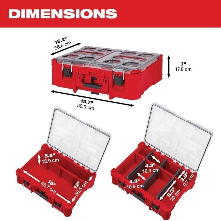 Milwaukee PACKOUT Deep Organizer – 50 Lb Capacity, IP65 Rated, Modular With Quick-Adjust Dividers (48-22-8432)