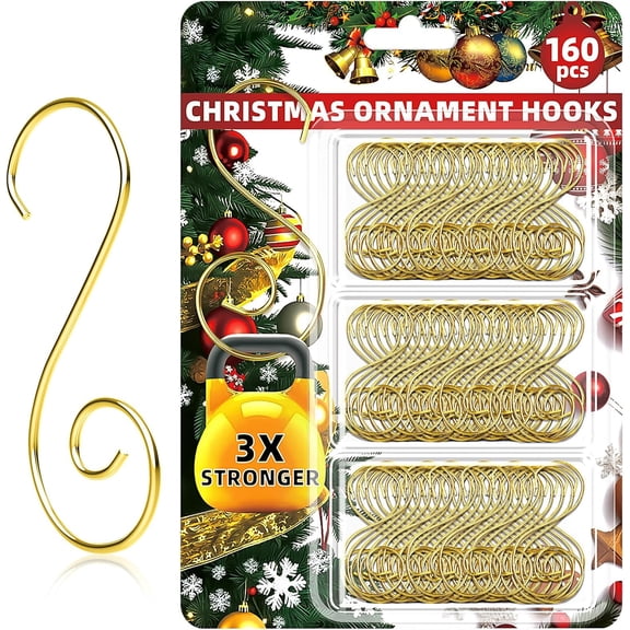 Natonhi 160 Pcs Gold Christmas Ornament Hangers,Christmas Tree Hooks for Ornaments, Christmas Tree Decoration Hangers for Xmas Tree Xmas Balls Party Decorations