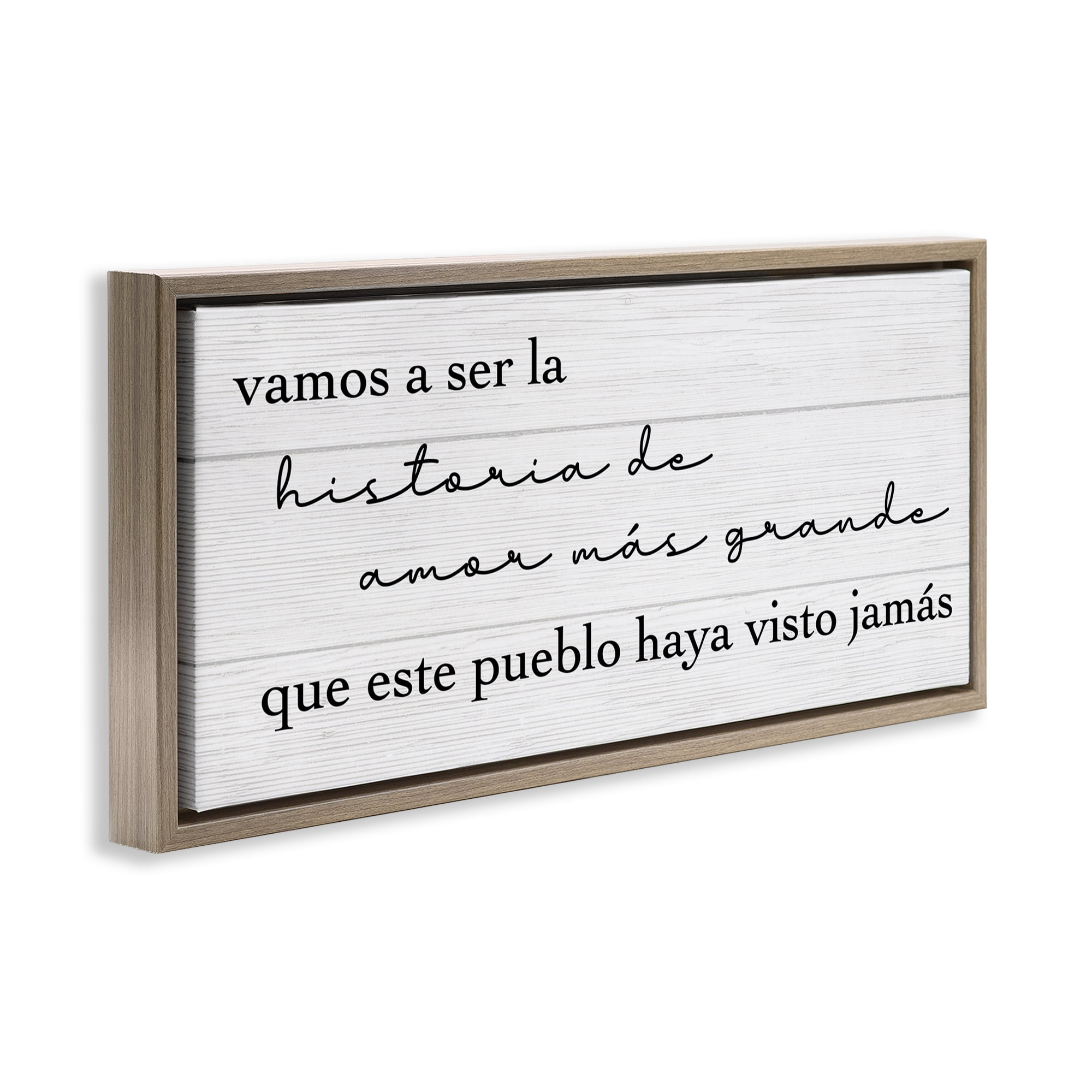 Stupell Industries Historia de Amor Más Grande Inspirational Quotes & Sayings Painting Brown Floater Framed Art Print Wall Art, 25 x 11
