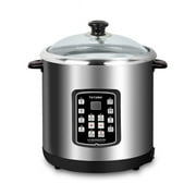Tayama TSP-1000 10 qt. Multi-Functional Stainless Steel Electric Stew Cooker with Ceramic Pot