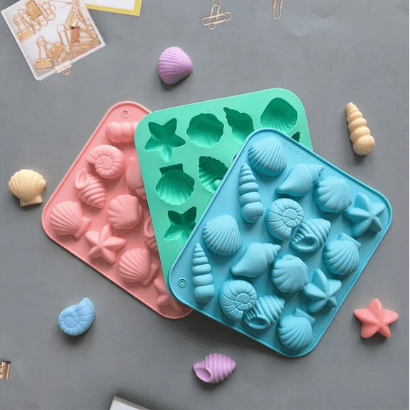 Seashell Silicone Molds, Ocean Theme Mold Set Food Grade for Baking, Chocolate Candy Soap & Resin Art Projects(Sky Blue)