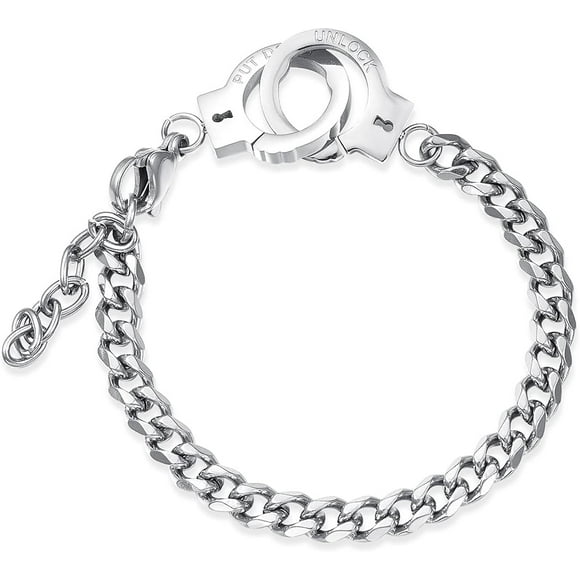 shiyou-Handcuff Bracelet, Mini Handcuff Bracelet Stainless Steel Anklet Friendship Statement Cuban Hand Cuffs Ankle Bracelets for Women Men Foot Chain Jewelry