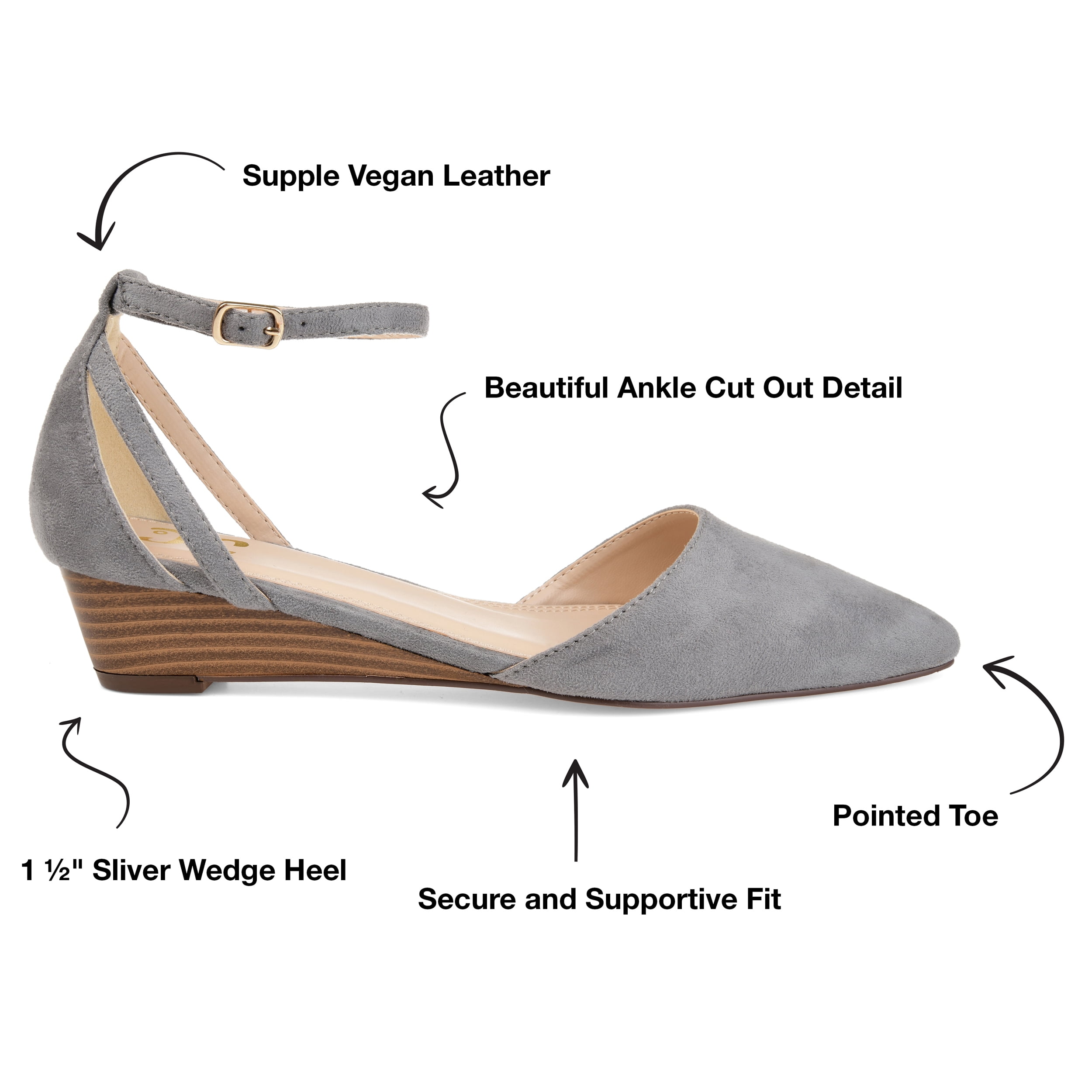 Journee Womens Arkie Buckle Pointed Toe Sliver Wedge