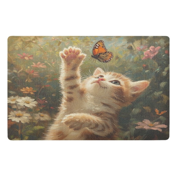 BZSMCE Floor Mats 32x20in Cat Play with Butterfly Creativity Doormats