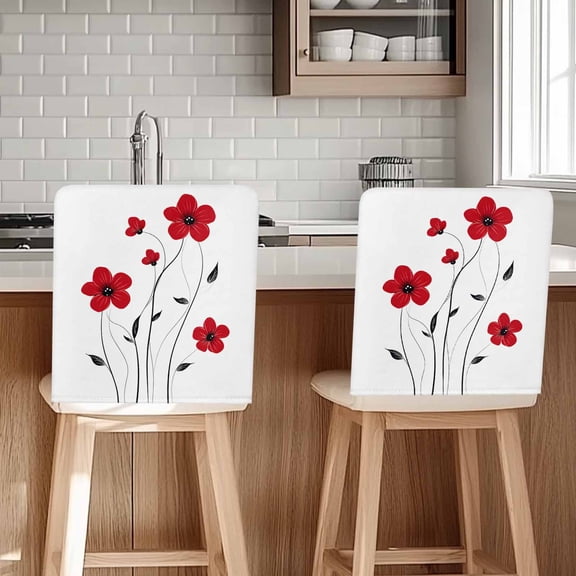 Red Flower Chair Covers Set of 4 Spring Chair Back Covers Stretch Removable Washable Slipcovers Protector for Dining Room Kitchen Party Decor