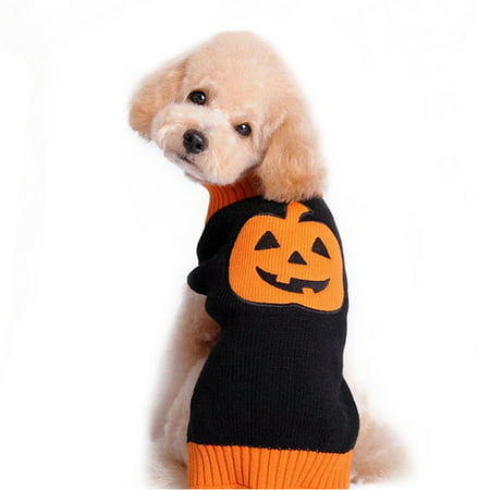HDE Halloween Pumpkin Sweater for Dogs Orange and Black Pumpkin Pull Over Knitwear Pet Apparel (Black,