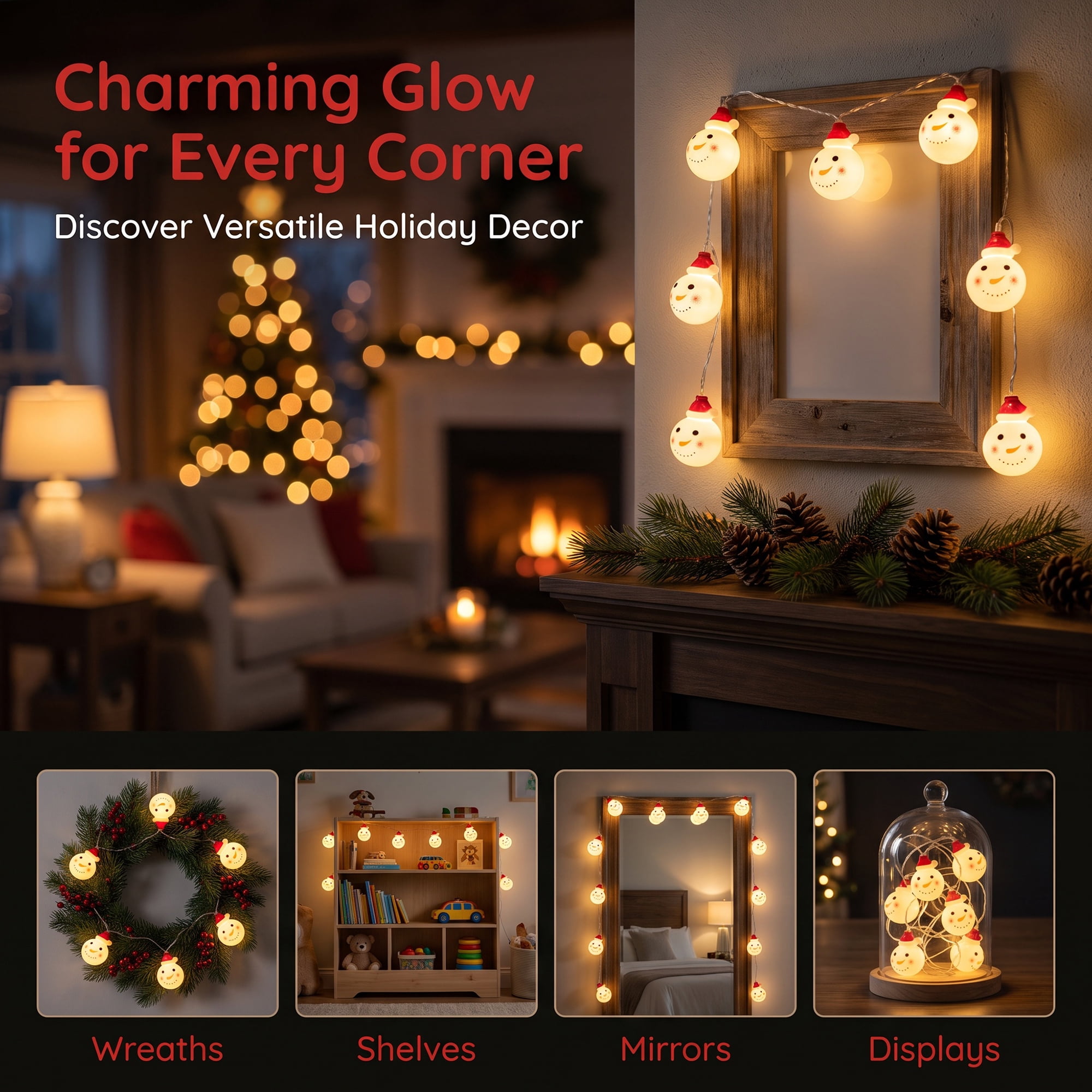 Unique Bargains Fairy Garlands Yuletide Noel Decor Lamps 4.9 ft Snowman Battery Operated