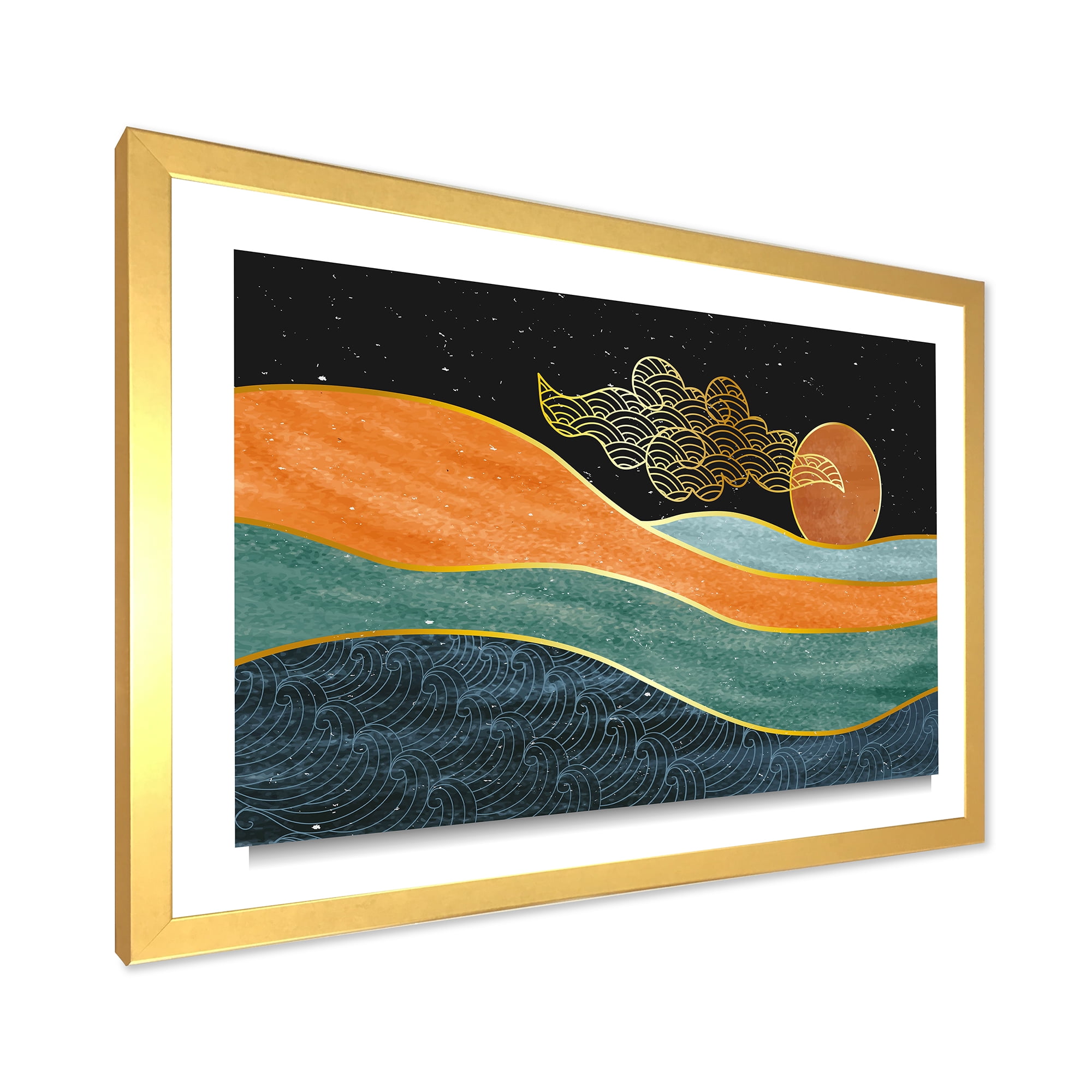 Designart 'Abstract Nature Sea Sun Sky Mountain Landscape' Modern Framed Art Print