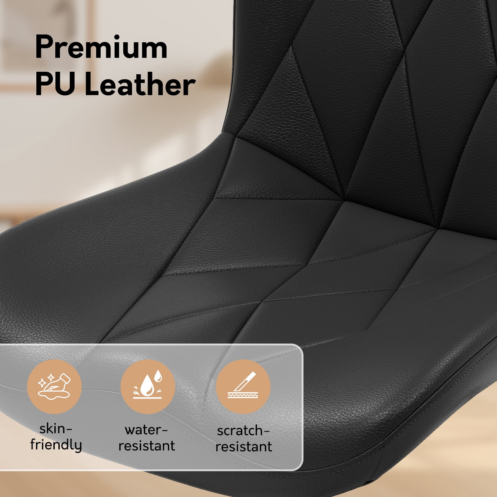 Ninecer Adjustable Armless Office Chair, Leather Desk Chair with Wheels, Office Chair for Home Office, Computer Rolling Chair for Adults, Comfy Task Chair, Black